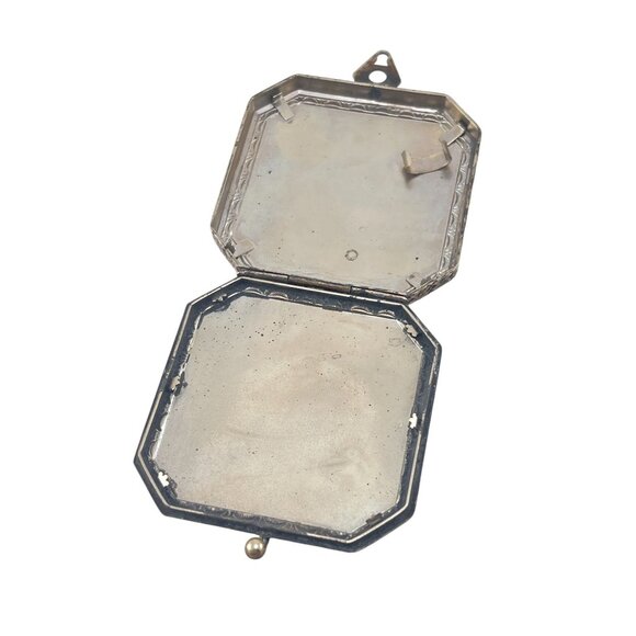 Antique Deco Silver-Plated Double-Sided Square Powder Lipstick Compact Locket - Picture 2 of 11